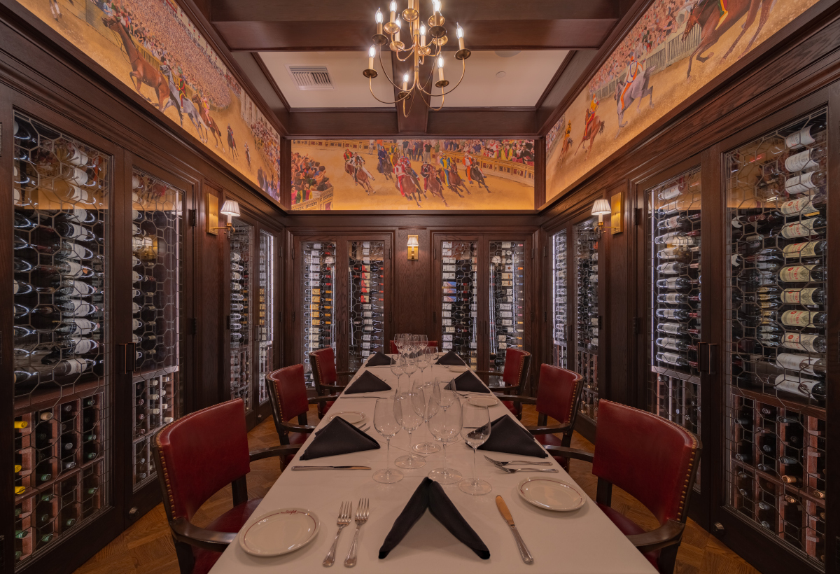 dining room with wine racks